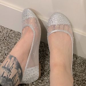DB studio rhinestone flats David’s Bridal silver